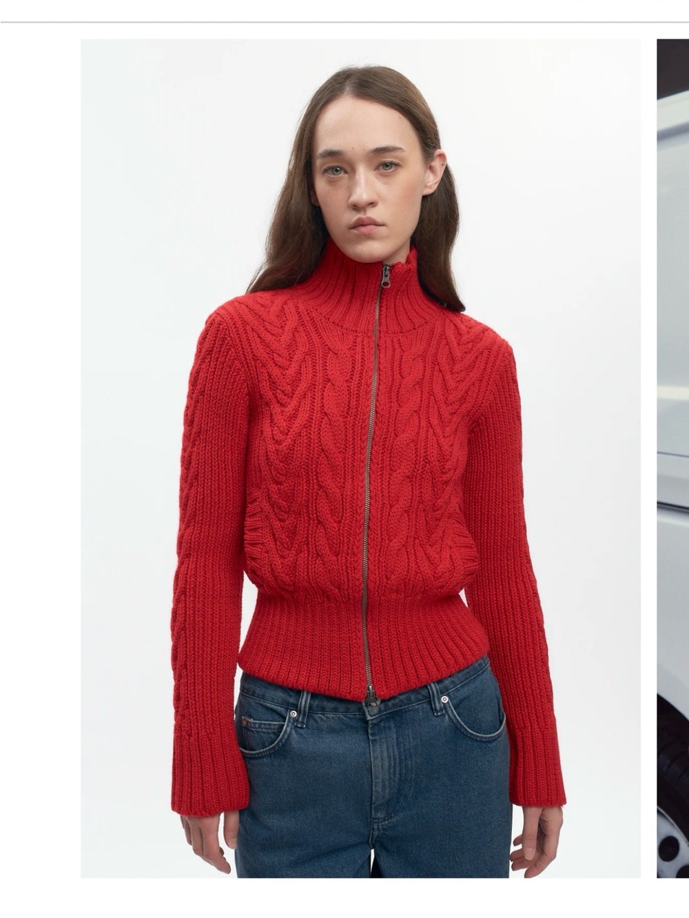 KOTN Cable-Knit Zip-Up Sweater Jacket